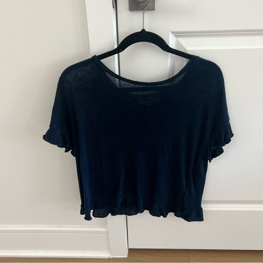 Navy Blue Women's Flowy Open Back Top